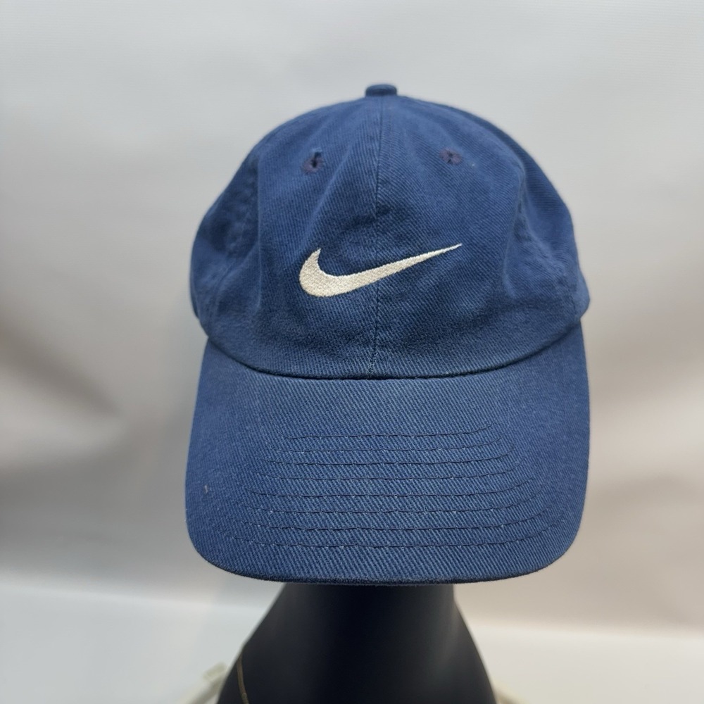 Vintage Nike Strap back Hat Cap Swoosh Logo Blue Adjustable